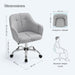 Image of a grey fabric modern office chair with wheels