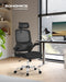 Image of a black Ergonomic Desk Chair with Wheels, Arms, and Adjustable Headrest.