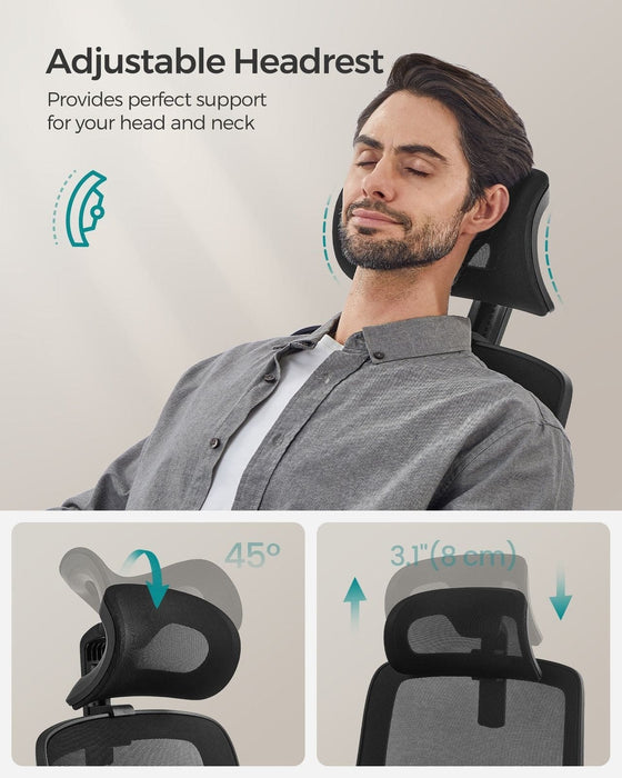 Image of a black Ergonomic Desk Chair with Wheels, Arms, and Adjustable Headrest.