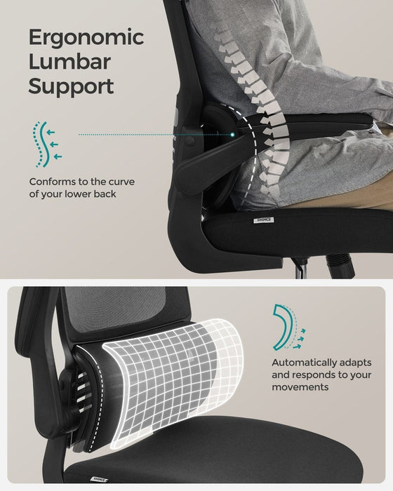 Image of a black Ergonomic Desk Chair with Wheels, Arms, and Adjustable Headrest.