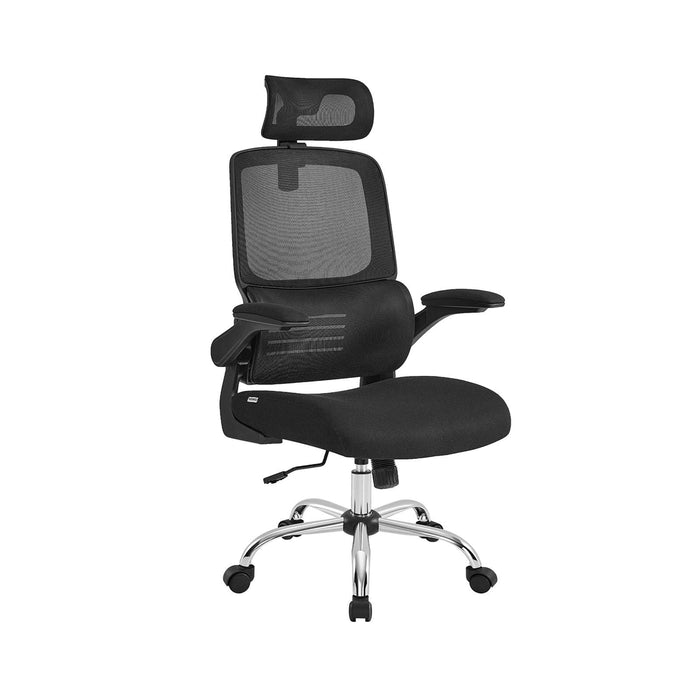 Image of a black Ergonomic Desk Chair with Wheels, Arms, and Adjustable Headrest.