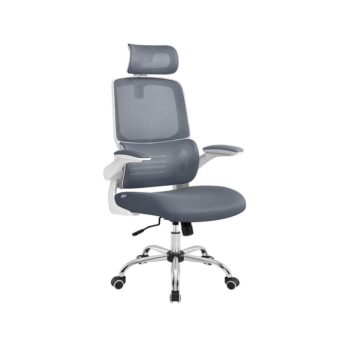 Image of a grey Ergonomic office Chair with Wheels, Arms, and Adjustable Headrest.