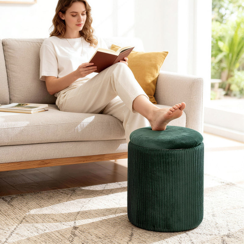 Ottoman Storage Bench with Reversible Coffee Table Lid and Hidden Compartment Dark Green