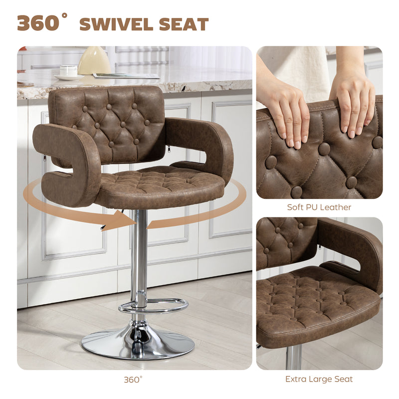 Height Adjustable Swivel Bar Stool with Backrest Armrests and Footrest for Kitchen Coffee