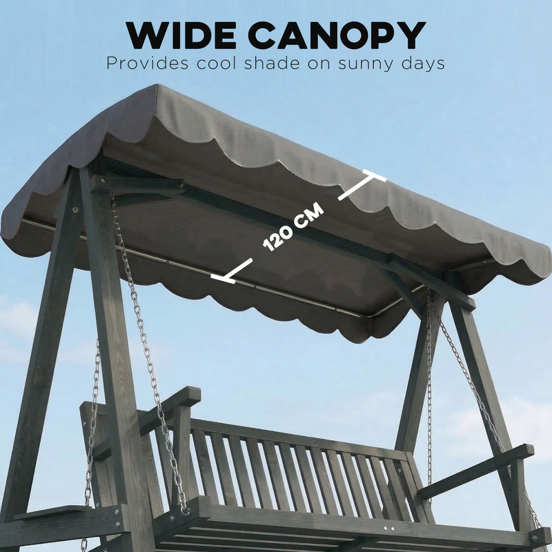 Grey Wooden Garden Swing Chair for 3 Adults with Canopy for Shade and Comfort Outsunny