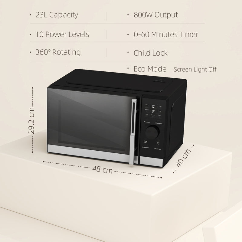 Black 23L 800W Digital Solo Microwave With 10 Power Levels and Auto Cook by HOMCOM