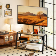 Rustic Brown TV Stand With Swivel Mount For Inch Screens And Open Storage Shelves