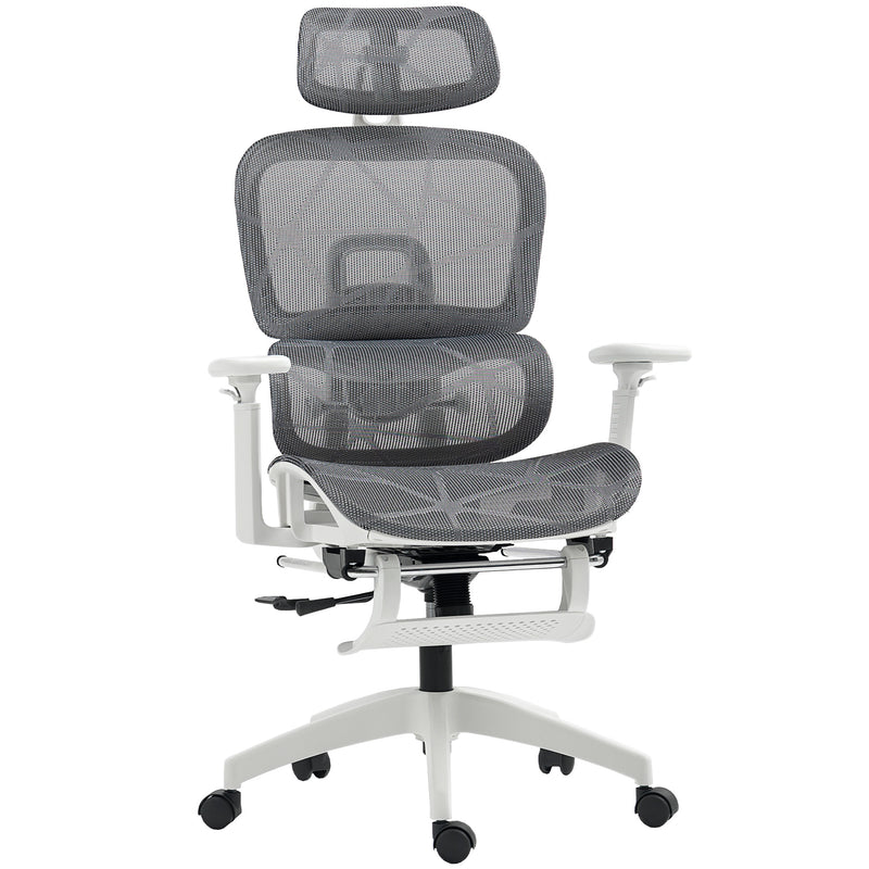Ergonomic Mesh Office Chair With Adjustable Backrest And Lumbar Support, Grey and White