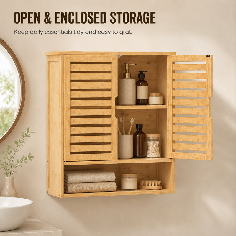 Bathroom Wall Cabinet with Adjustable Shelf and Open Storage for Organised Sinks Oak
