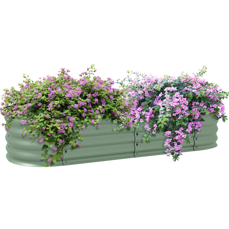 Green Galvanised Metal Raised Garden Bed With Safety Edging For Flowers And Herbs