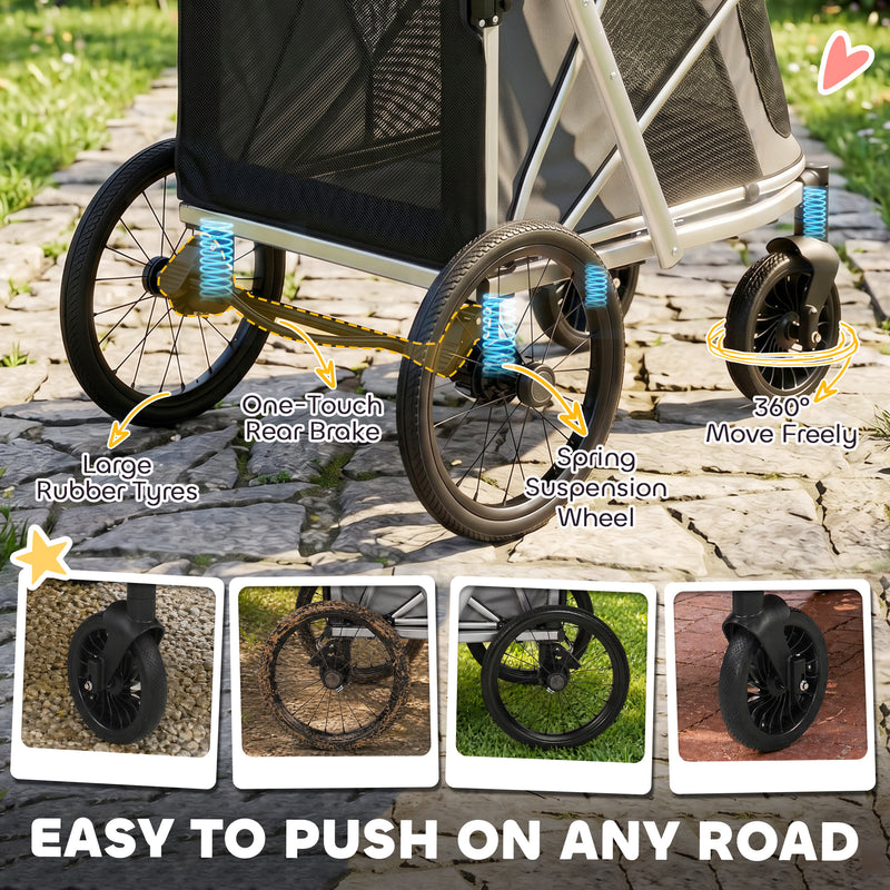 Dog Stroller for Easy Walks with Quick Fold and Mesh Windows Grey Silver Pawhut
