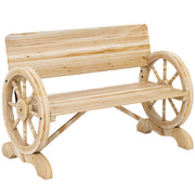 Wooden Garden Bench with Wagon Wheel Design for Two People Natural Wood Finish Outsunny