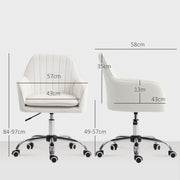 White Velvet Feel Swivel Office Chair with Adjustable Height and Wheels for Home Desk