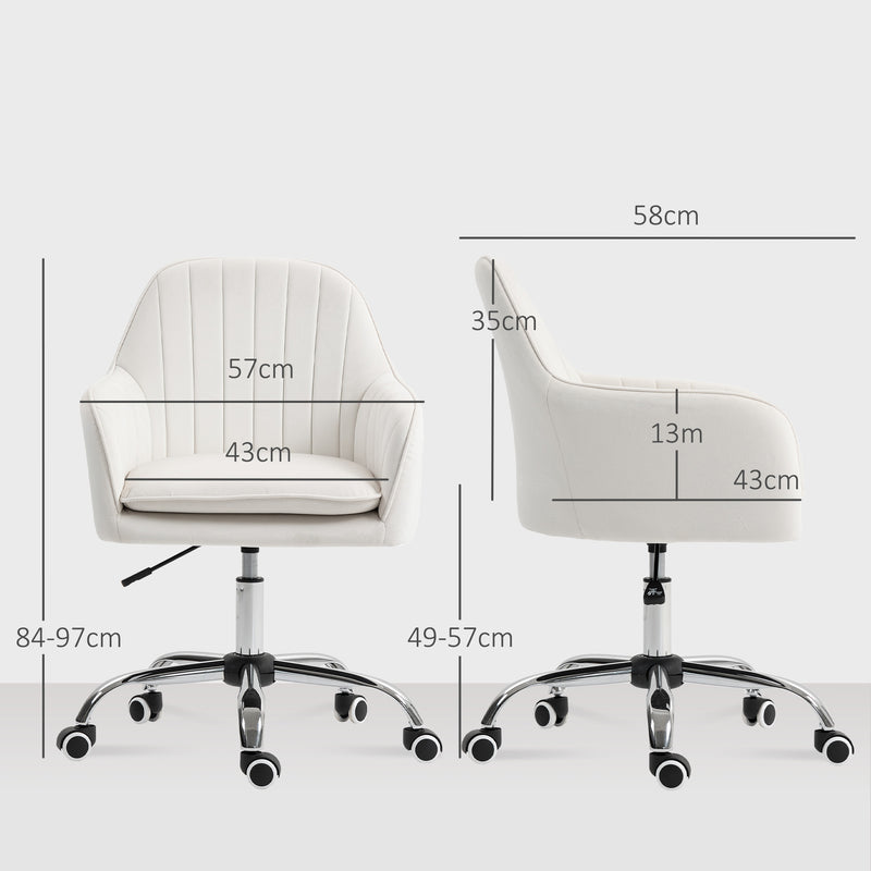 White Velvet Feel Swivel Office Chair with Adjustable Height and Wheels for Home Desk