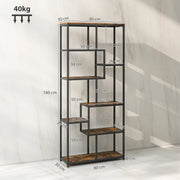 Seven Tier Geometric Bookcase With Open Shelves For Modern Home Storage Brown Black