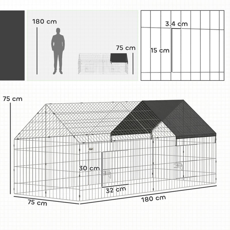 Outdoor Rabbit Run With Shaded Canopy for Safe and Easy Garden Time Black Silver Pawhut