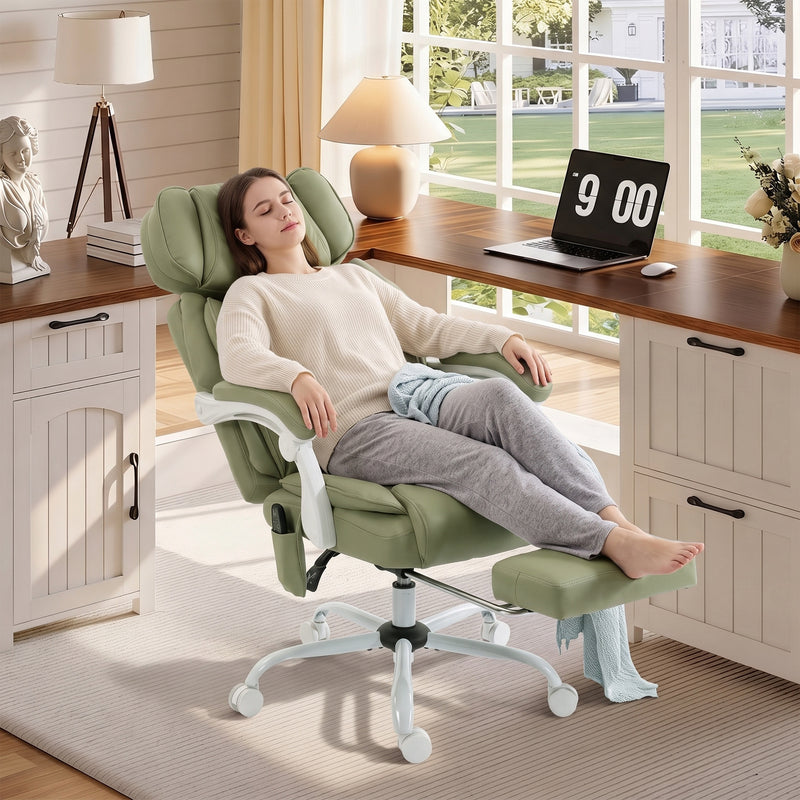 Massage Office Chair with Heat and Recline for Back Relief and Comfort Lime Green White