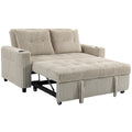 2 Seater Pull Out Sofa Bed with Cup Holders and Storage Pockets for Guests Cream White