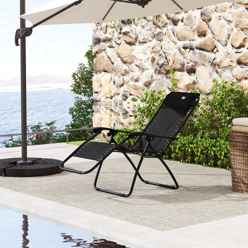 Black Zero Gravity Reclining Outdoor Lounger Chair with Padded Seat and Cup Holder by Outsunny