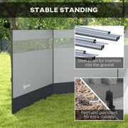 Camping Windbreak with Clear Windows and Steel Poles for Beach or Caravan Grey AOSOM