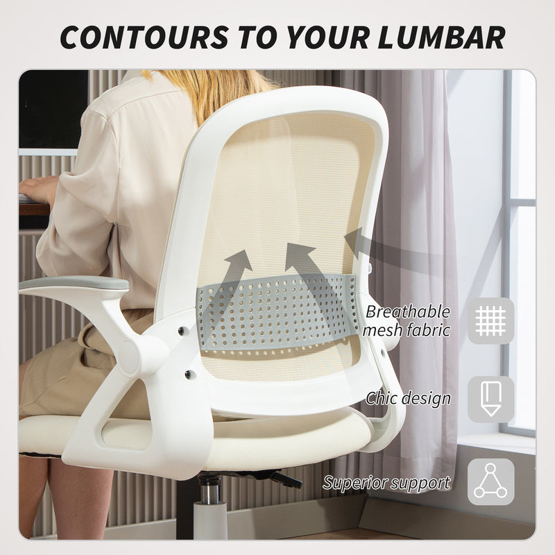 Ergonomic Mesh Office Chair With Lumbar Support And Flip Up Arms For Home Or Office White
