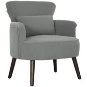 Light Grey Corduroy Retro Accent Chair with Wooden Legs by HOMCOM