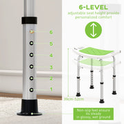 Height Adjustable Shower Stool With Padded Seat and Drainage Holes for Bathroom Use, Green