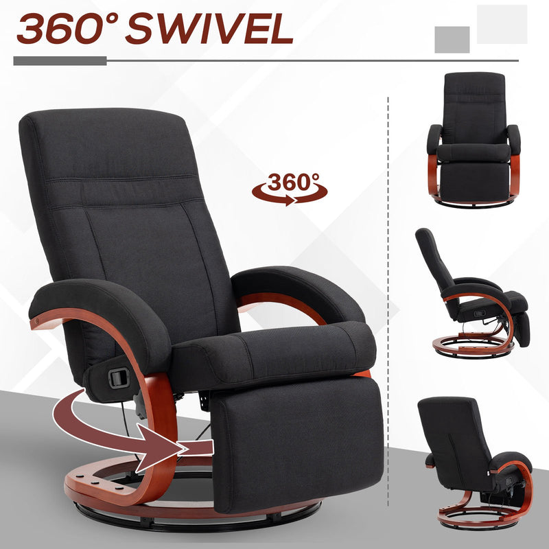 Manual Reclining Swivel Chair With Footrest for Home or Office Comfort Black