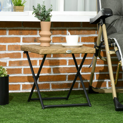 Square Rattan Folding Garden Side Table Square Wicker Coffee Table for Balcony Use