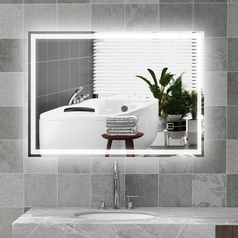 LED Bathroom Mirror with Dimmable Lights and Anti Fog Touch Control for Makeup, Silver