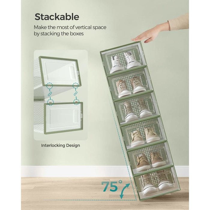 12 Pack Stackable Shoe Storage Boxes, Clear and Green