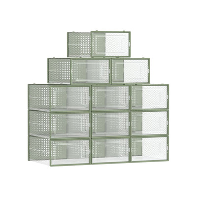 12 Pack Stackable Shoe Storage Boxes, Clear and Green Songmics