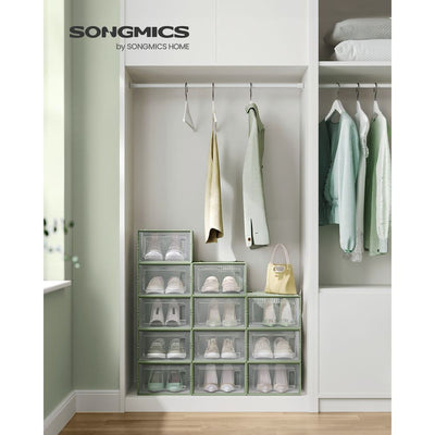 12 Pack Stackable Shoe Storage Boxes, Clear and Green Songmics