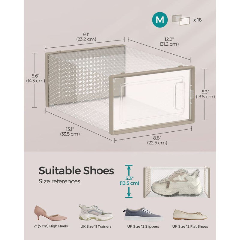Stackable Shoe Storage Boxes, 18 Pack (UK Size 9)