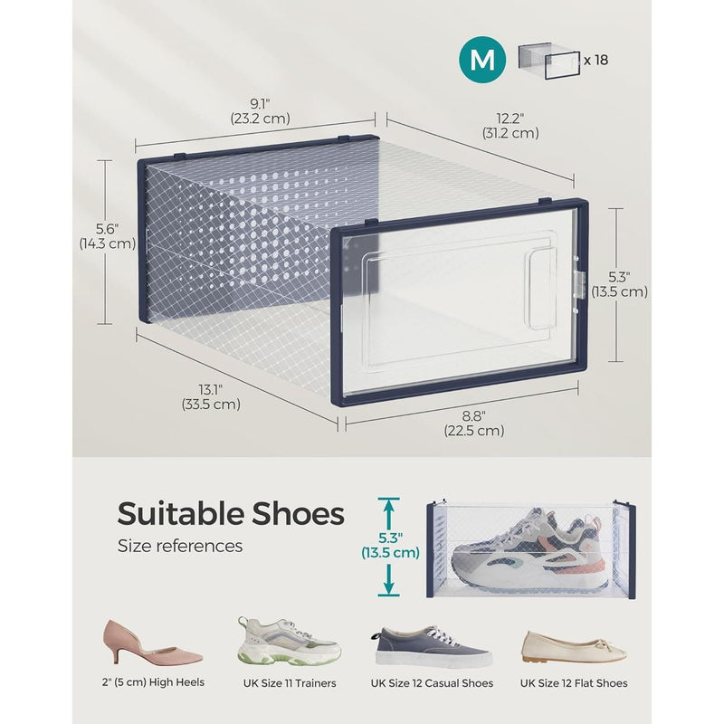 Stackable Shoe Storage Boxes, 18 Pack (UK Size 9)