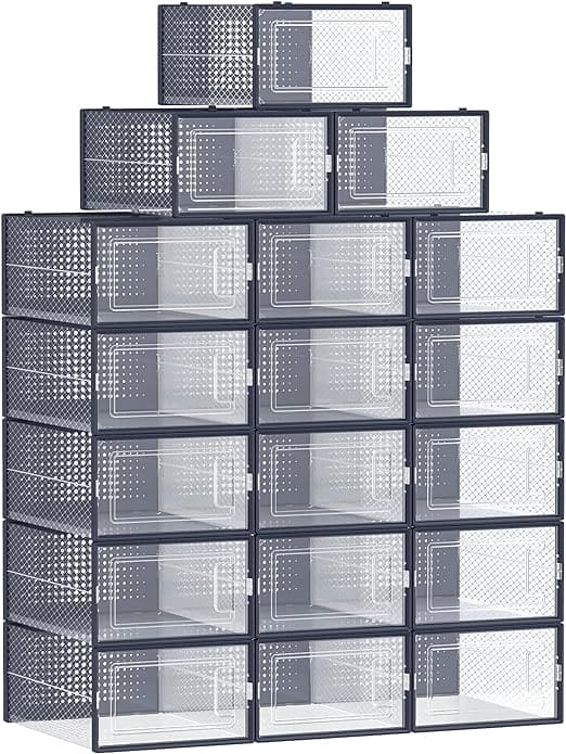 Stackable Shoe Storage Boxes, 18 Pack (UK Size 9)