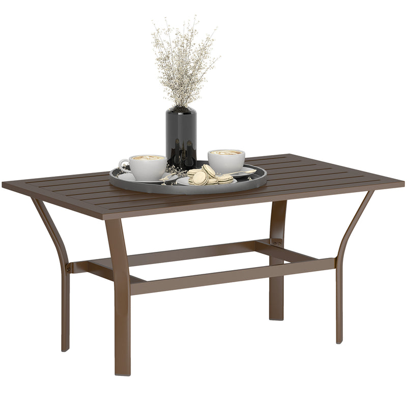Brown Metal Garden Coffee Table with Slatted Top and Foot Pads for Outdoor Use by Outsunny