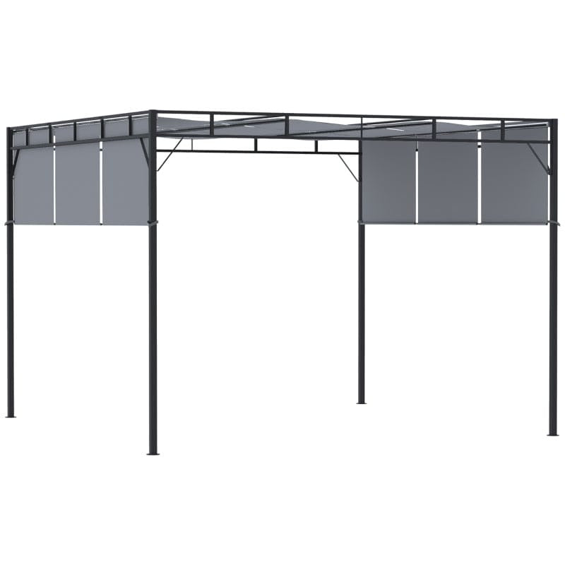 3x3 Metal Pergola With Retractable Roof Canopy - Dark Grey