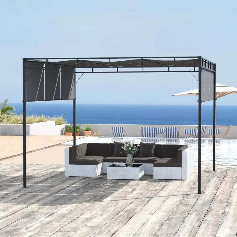 3x3 Metal Pergola With Retractable Roof Canopy - Dark Grey