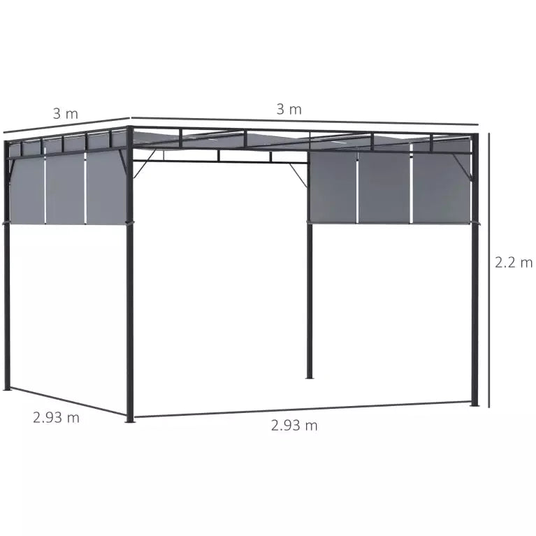 3x3 Metal Pergola With Retractable Roof Canopy - Dark Grey