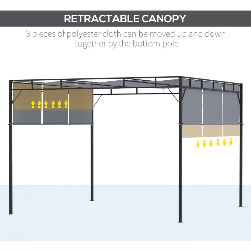 3x3 Metal Pergola With Retractable Roof Canopy - Dark Grey