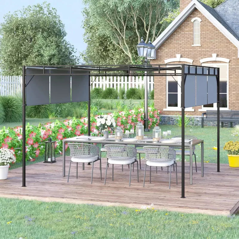 3x3 Metal Pergola With Retractable Roof Canopy - Dark Grey