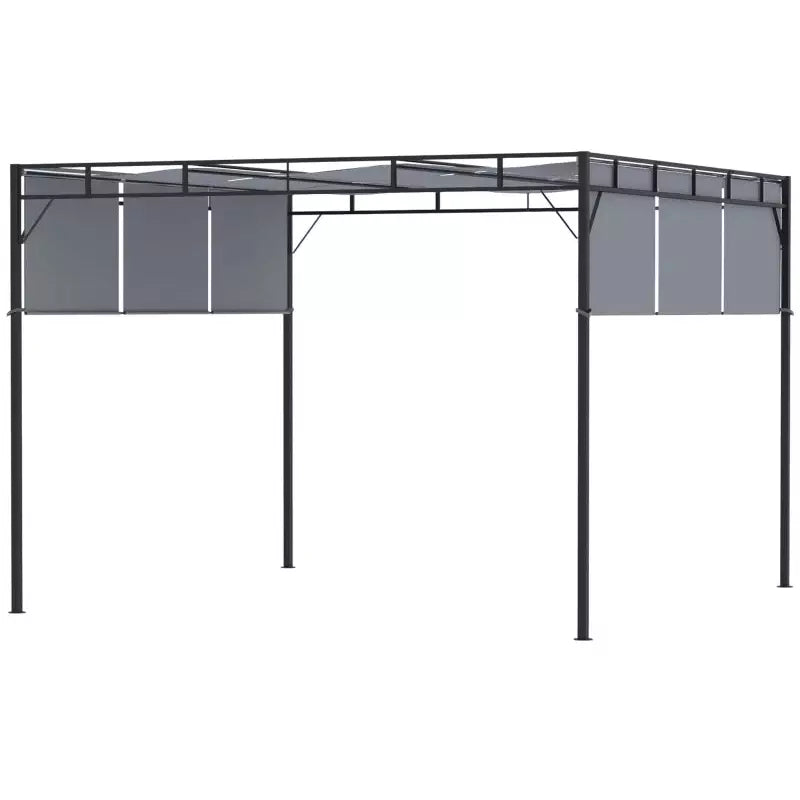 3x3 Metal Pergola With Retractable Roof Canopy - Dark Grey