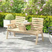 Wooden Garden Bench With Lifting Central Table for Outdoor Relaxing Natural Finish Outsunny