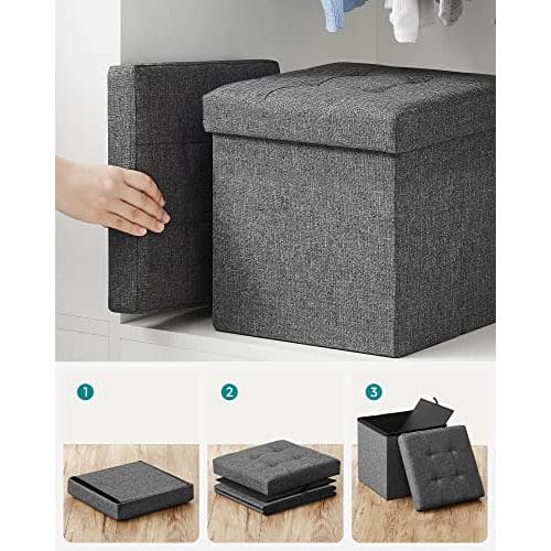 Grey Folding Storage Ottoman Cube With Lid by Songmics