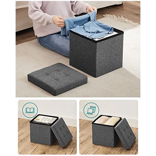 Grey Folding Storage Ottoman Cube With Lid by Songmics