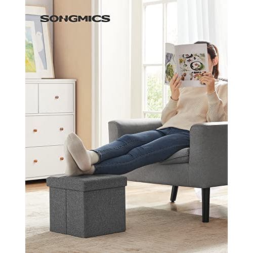 Grey Folding Storage Ottoman Cube With Lid by Songmics