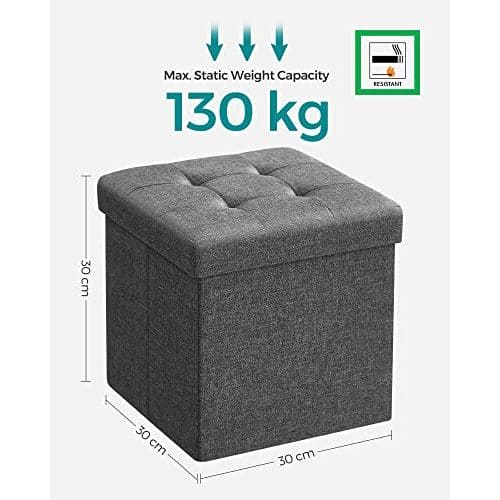 Grey Folding Storage Ottoman Cube With Lid by Songmics