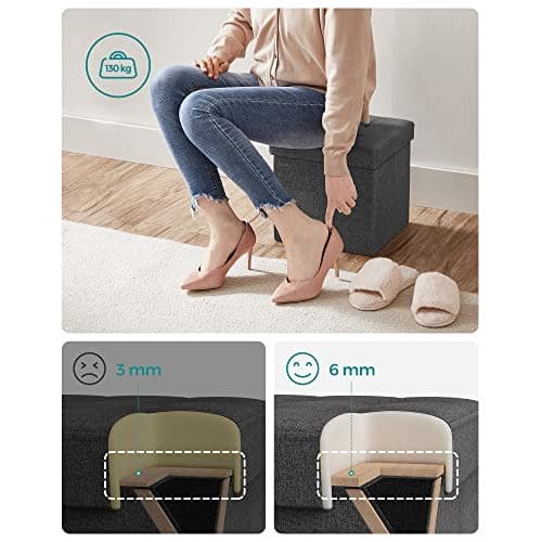 Grey Folding Storage Ottoman Cube With Lid by Songmics