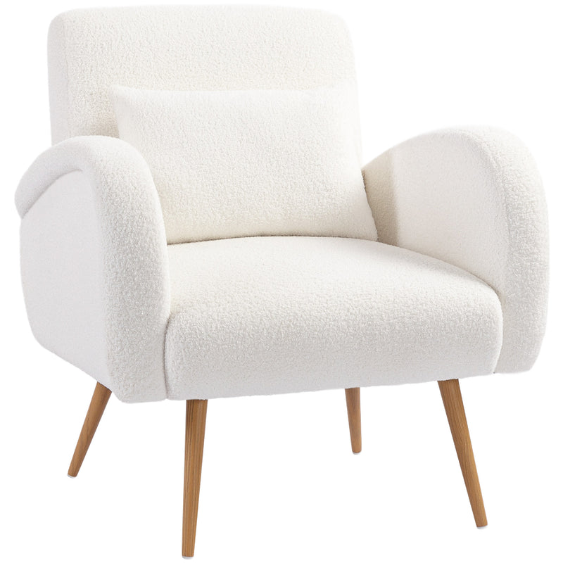 Accent Chair with Soft Teddy Fleece and Removable Lumbar Support for Living Room Cream White
